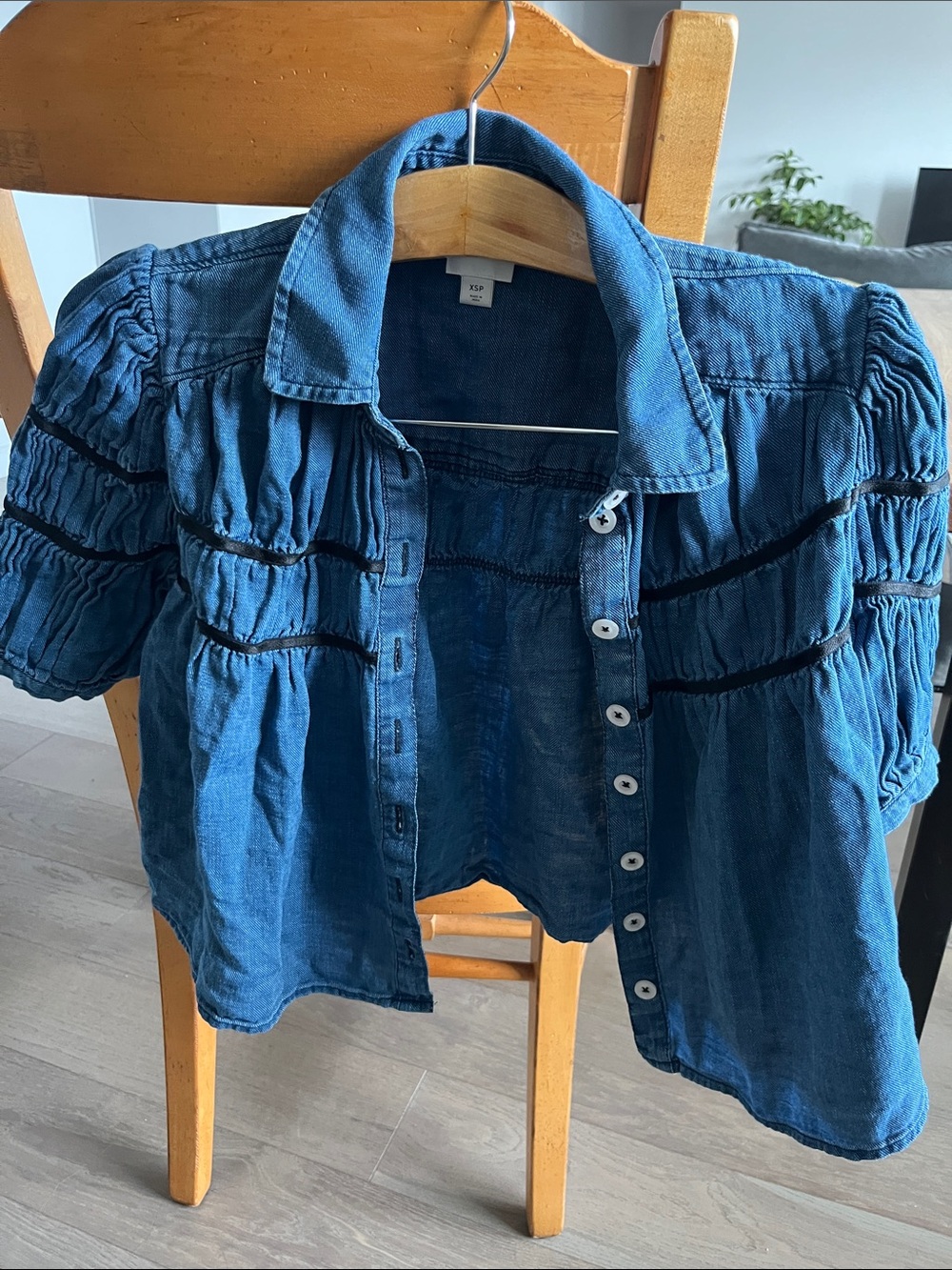 Denim Blue Button-Front Blouse
